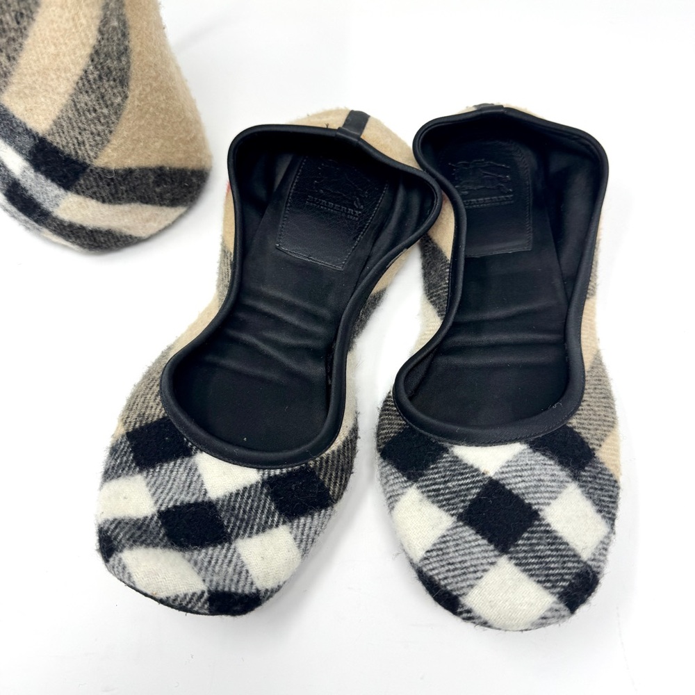 Burberry London Plaid Foldable Ballet Flats Archive Nova Check Beige/Black/White - Picture 5 of 8